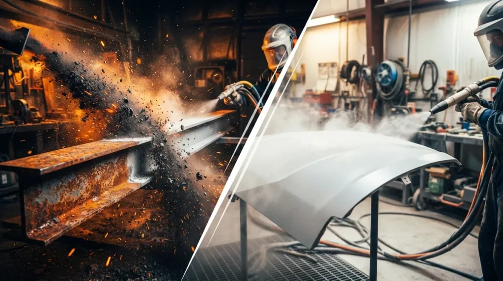 Dry Blasting vs. Soda Blasting for Metal: Which Fits?