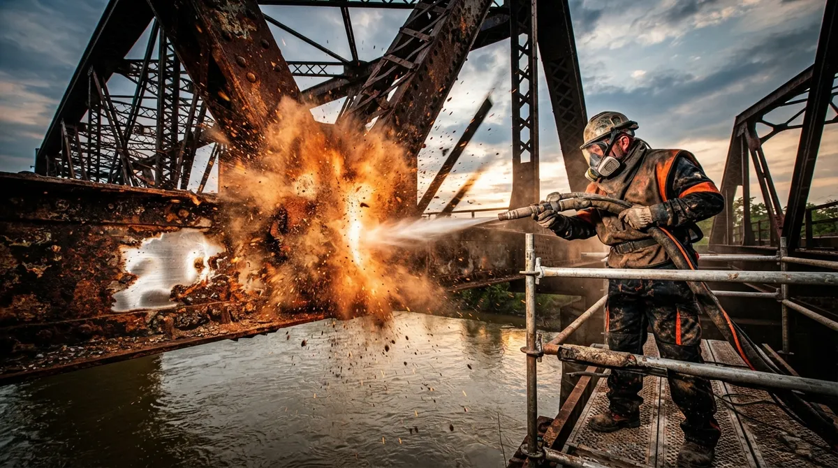 sandblasting bridge restoration