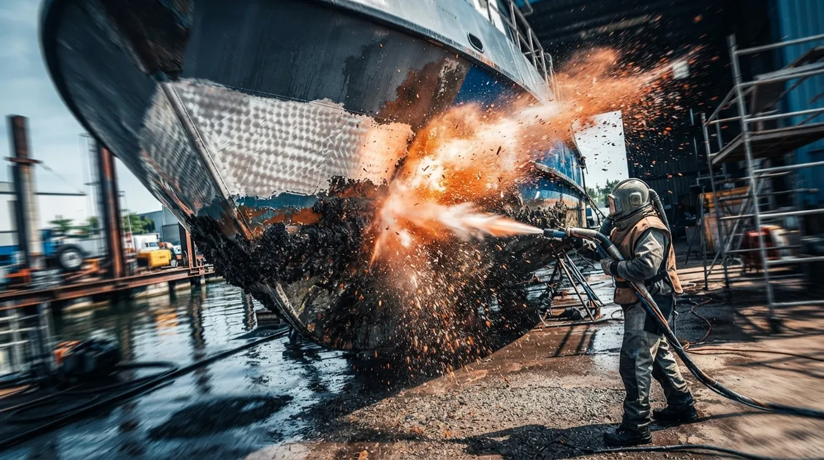 sandblasting boat hull